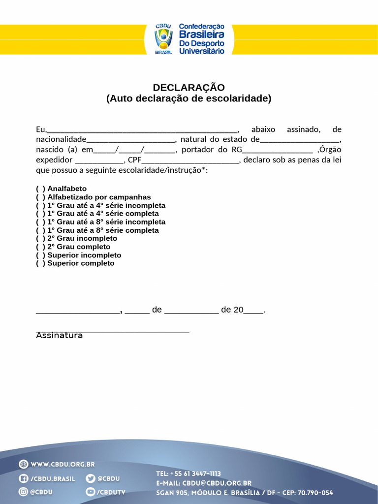 Comprovante De Escolaridade Modelo