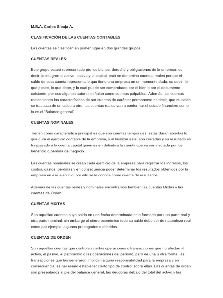 Clasificacion de Las Cuentas Contables | PDF | Depreciación | Finanzas ...