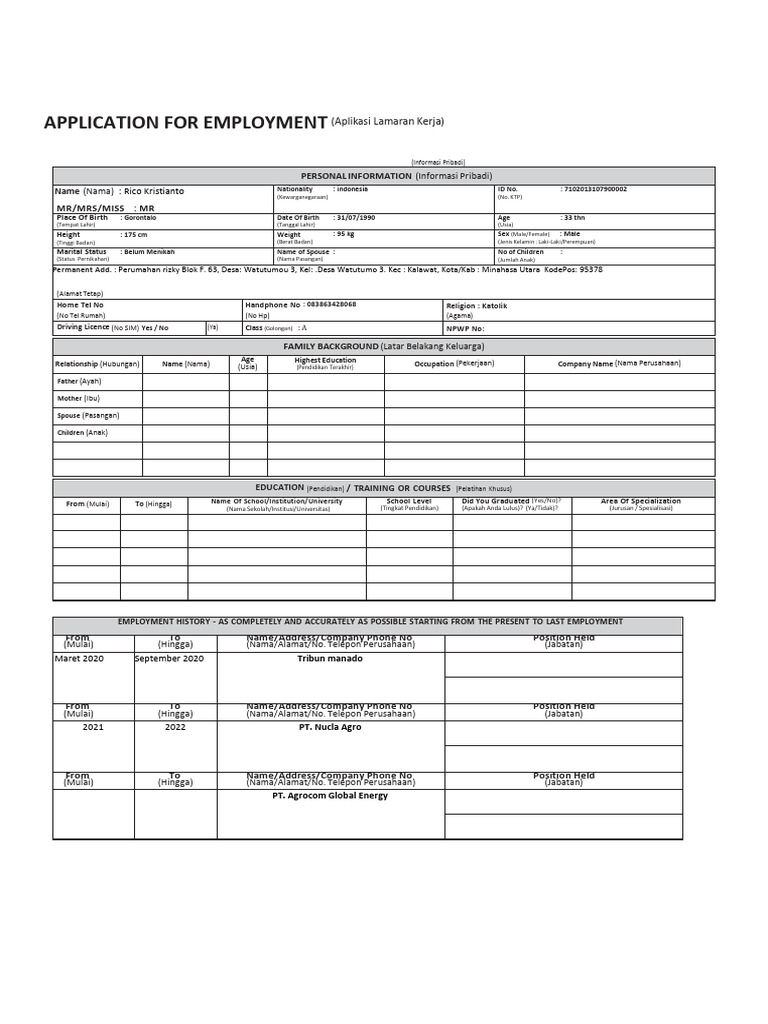 Form Lamaran Kerja ESG | PDF