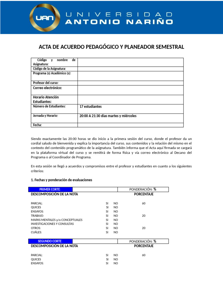 Acta Inicio de Clase Version | PDF