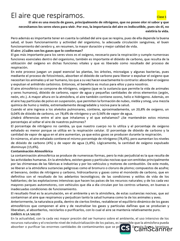 El Aire Que Respiramos (Clase 1) 4to 3 | PDF