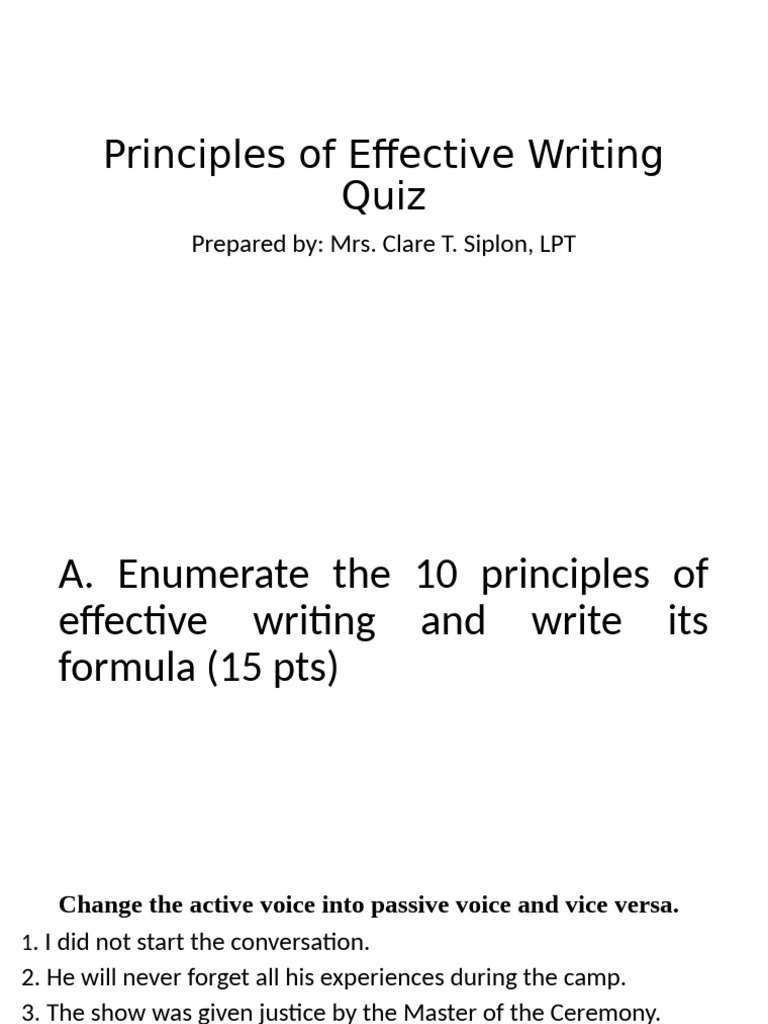 Principles of effective writing quiz pdf