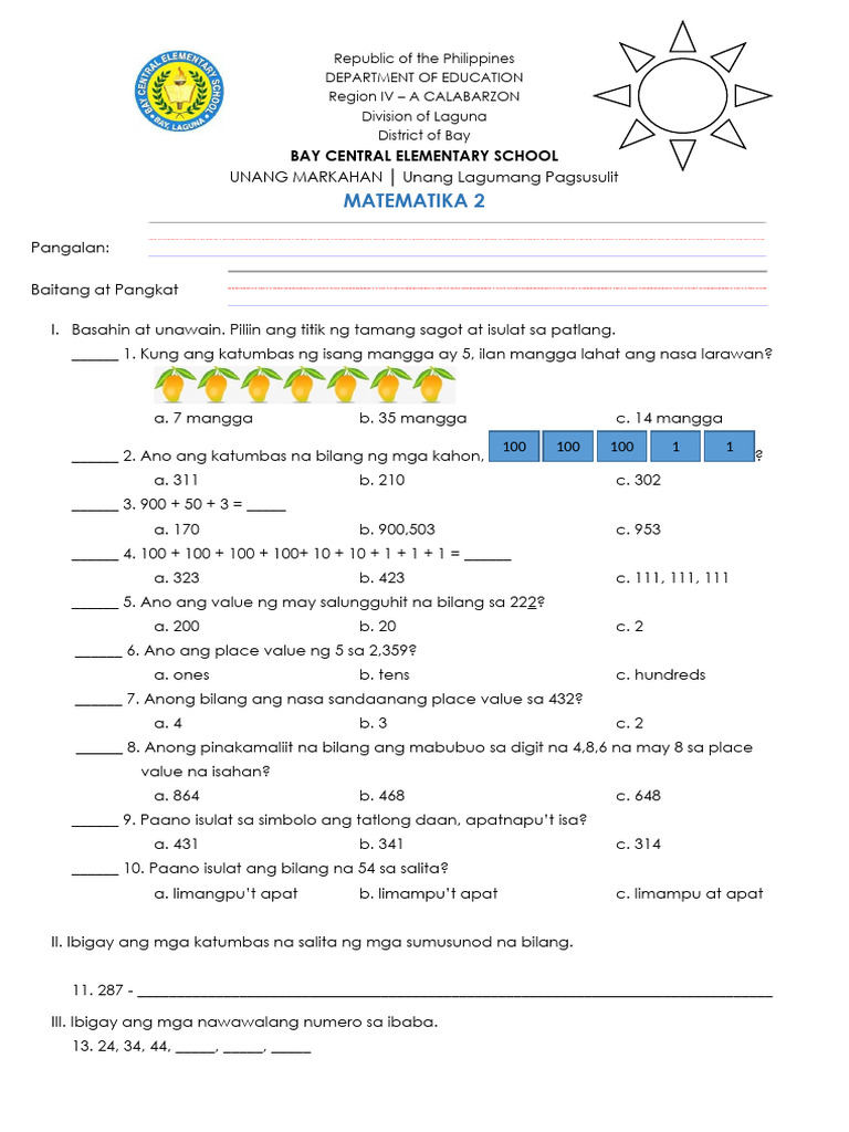 Q1 1st Summative MATH Week1-2 | PDF