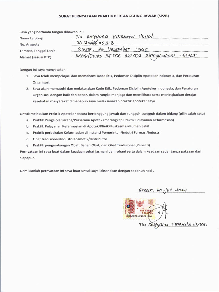 Surat Pernyataan Sp2b Pdf