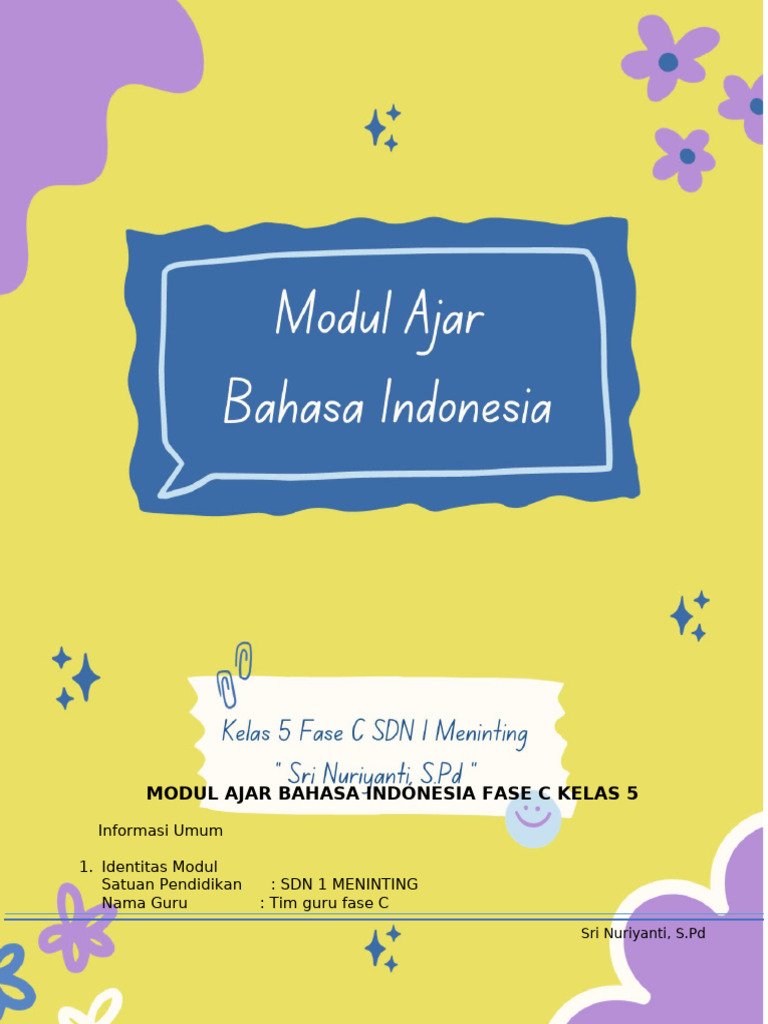 Modul Ajar Bahasa Indonesia Kelas 5 | PDF