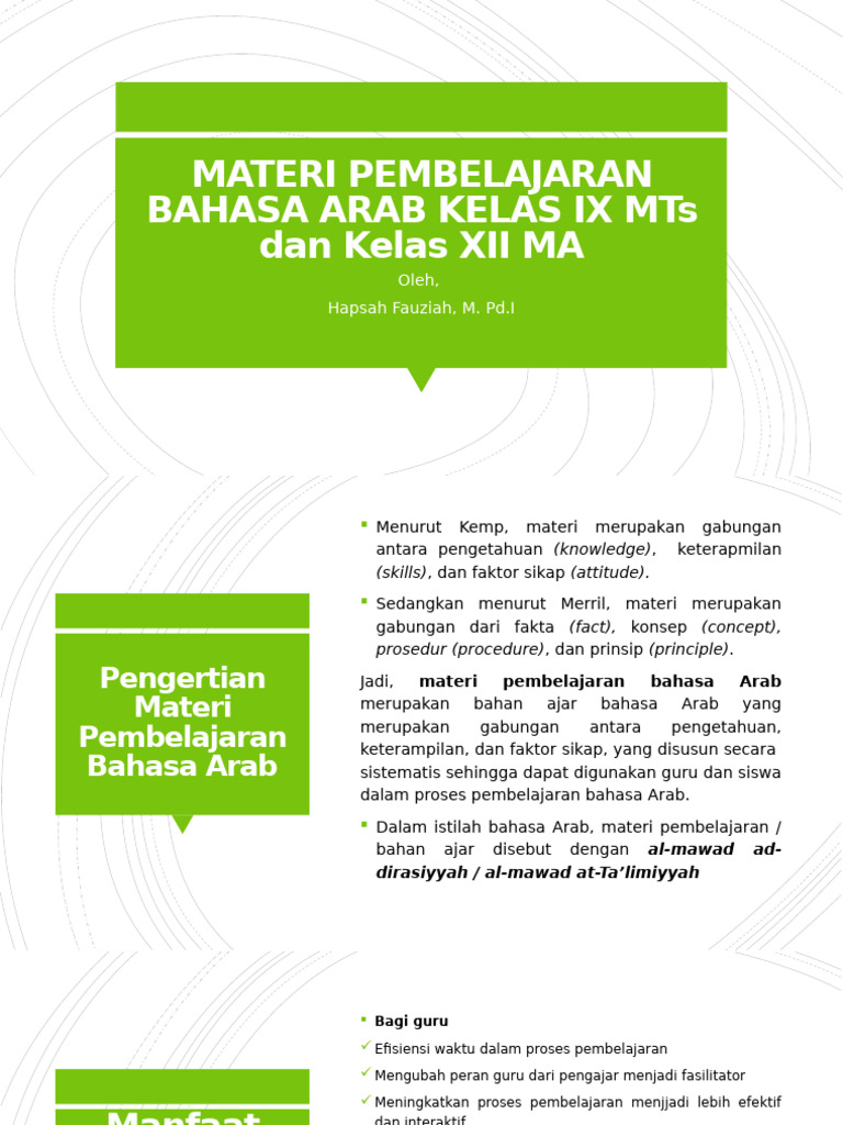 7 Materi Pembelajaran Bahasa Arab Kelas Ix Mts Dan Kelas Xii Ma | PDF