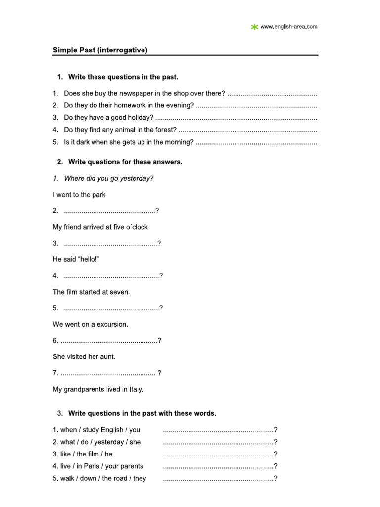 Practice 4 simple past questions pdf
