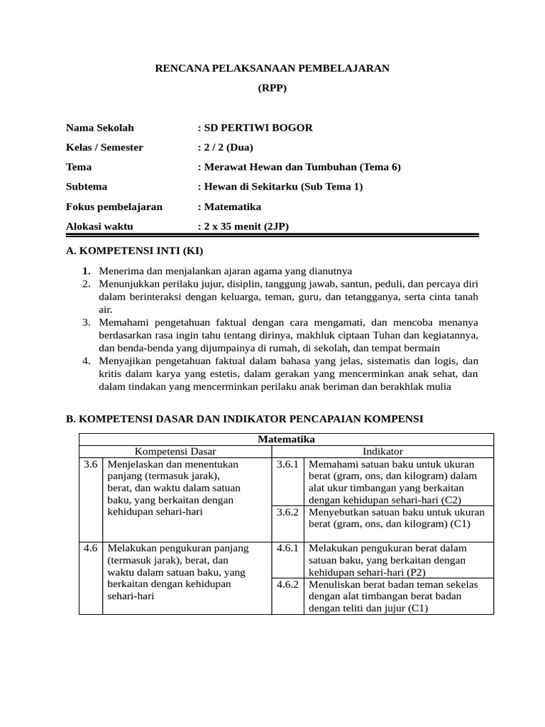 Rpp Kelas 2 Tema 6 Subtema 1 Pdf