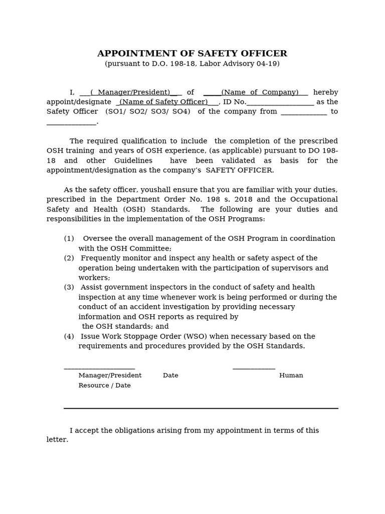APPOINTMENT OF SAFETY OFFICERxc | PDF