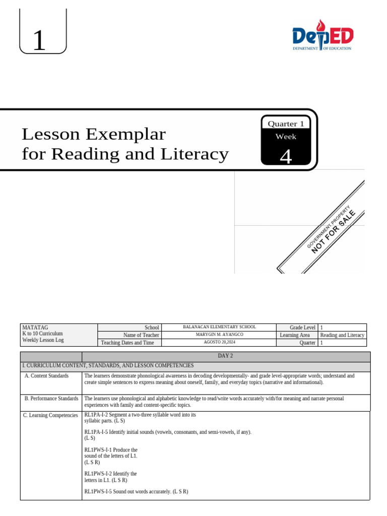 LE - G1 - Q1 - Week 4 - Read and Lit - D2 | PDF