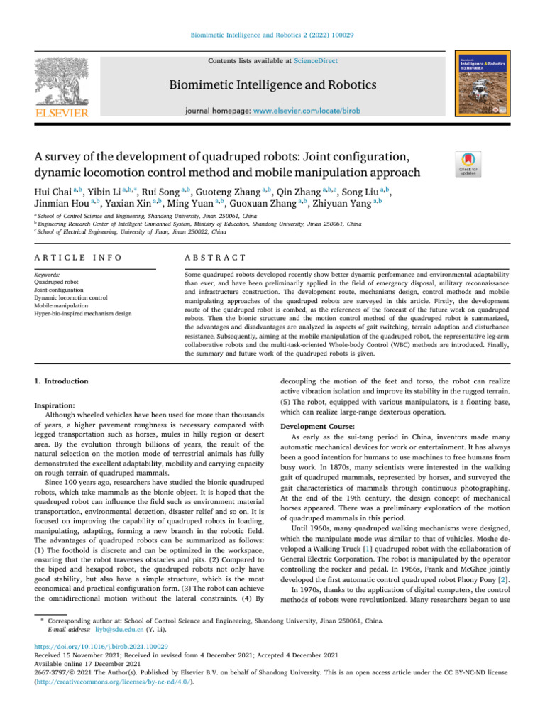 A Survey of The Development of Quadruped Robots | PDF