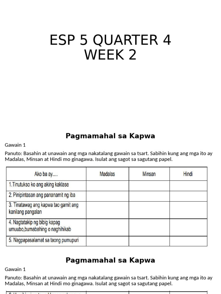 Esp 5 Quarter 4 Week 2 | PDF
