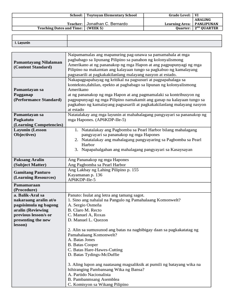 Cot Ap Lesson Plan 6 | PDF