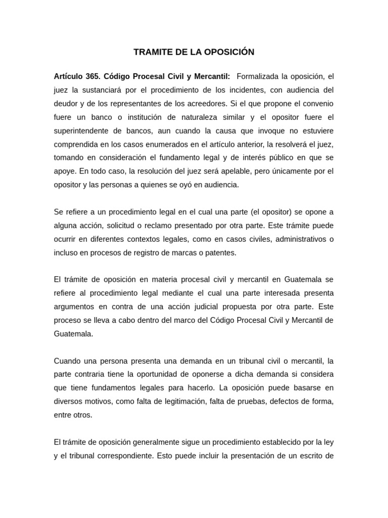 Trámite de Oposición en Derecho Civil | PDF | Apelación | Sentencia (ley)