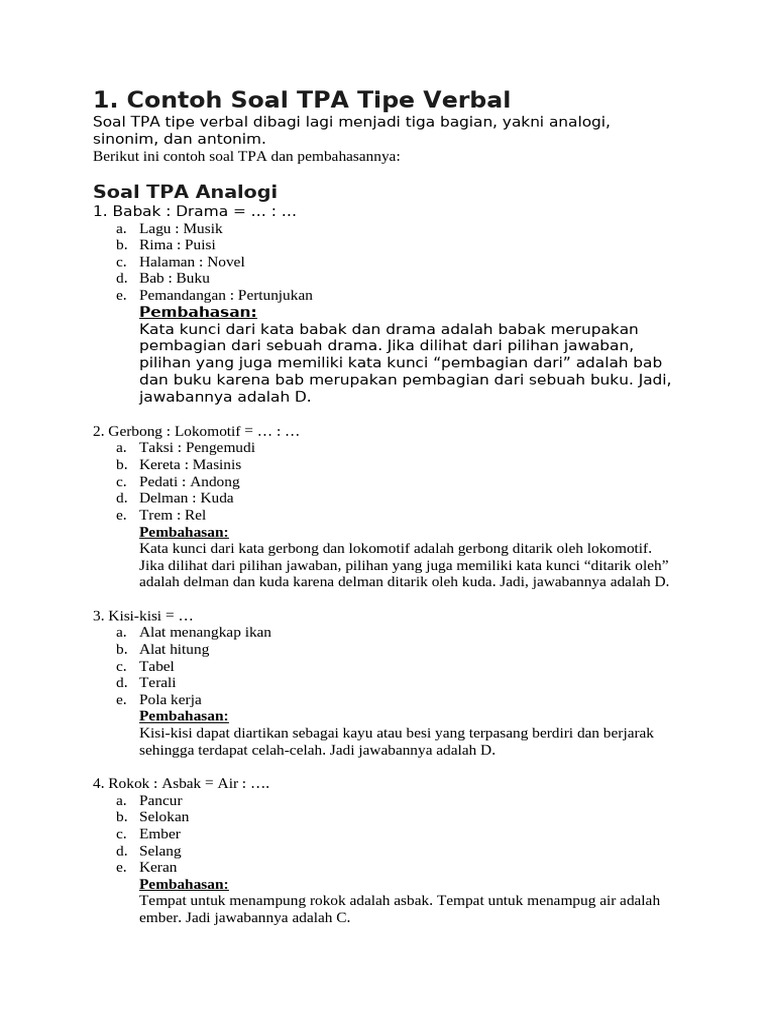 Contoh Soal TPA Tipe Verbal | PDF