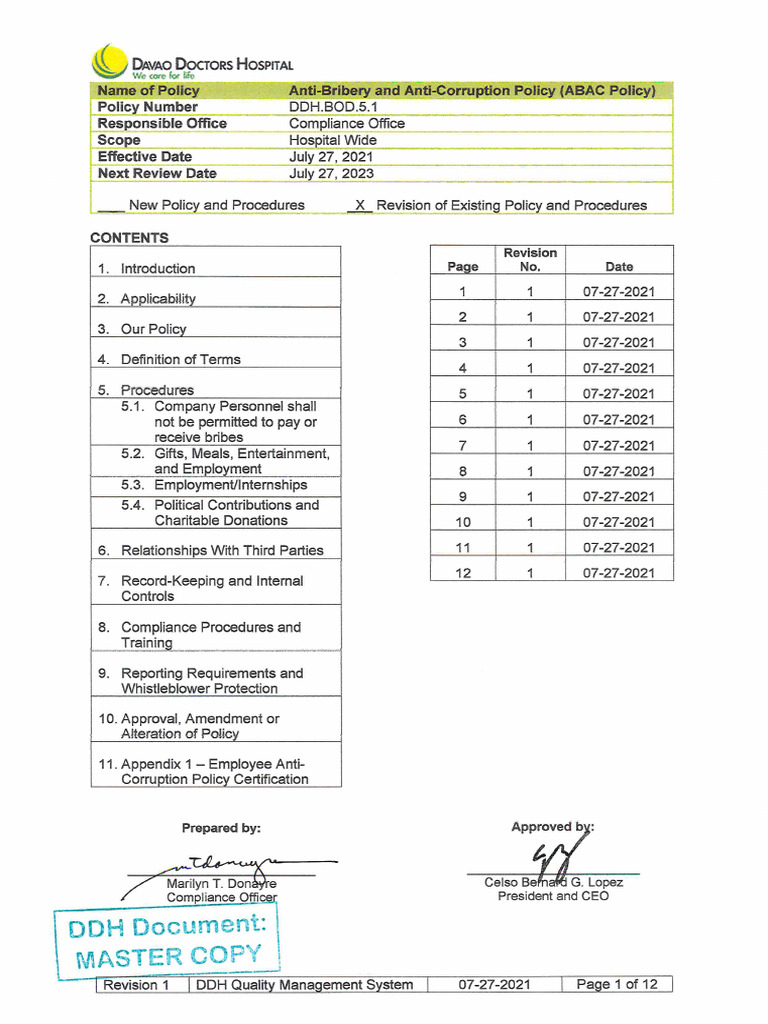 PG-CP-1 - Anti-Bribery and Anti-Corruption Policy (ABAC Policy) Rev1 | PDF