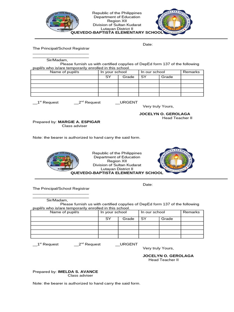Request letter form 137 | PDF