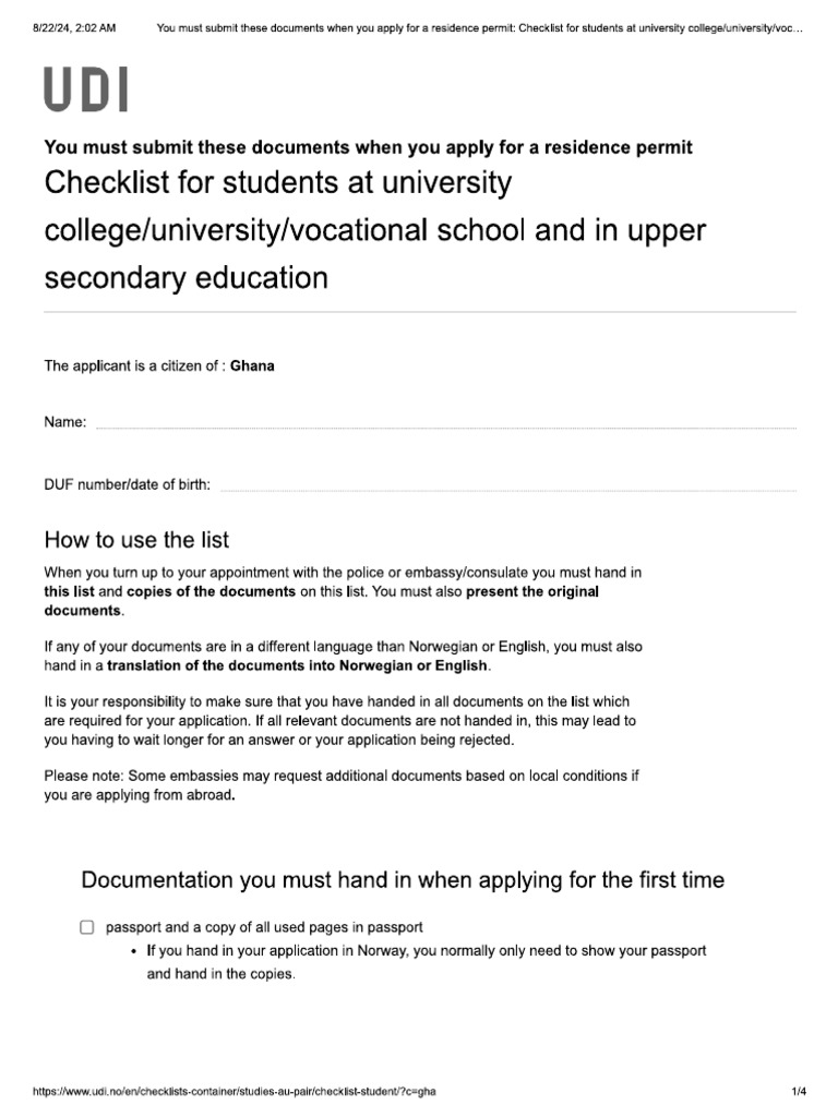 Norway Study Checklist | PDF