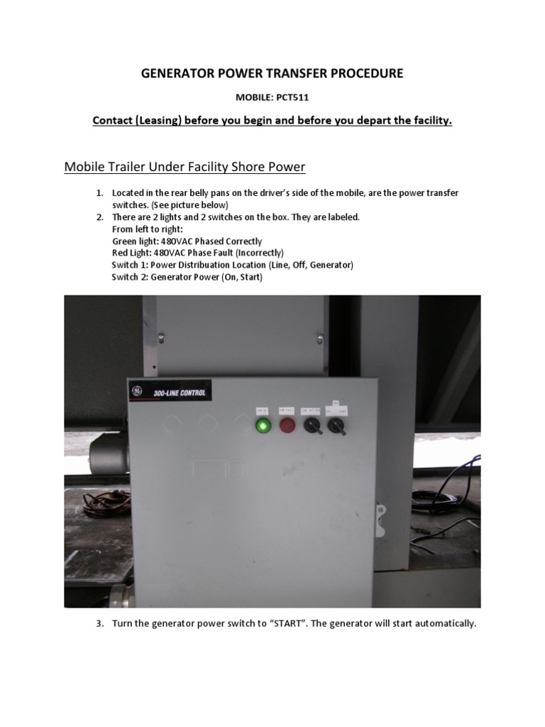 Shore Generator Power Transfer Guide | PDF