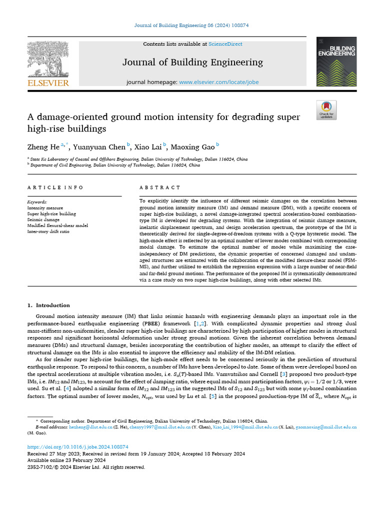 He-A Damage-Oriented Ground Motion Intensity For Degrading Super High ...