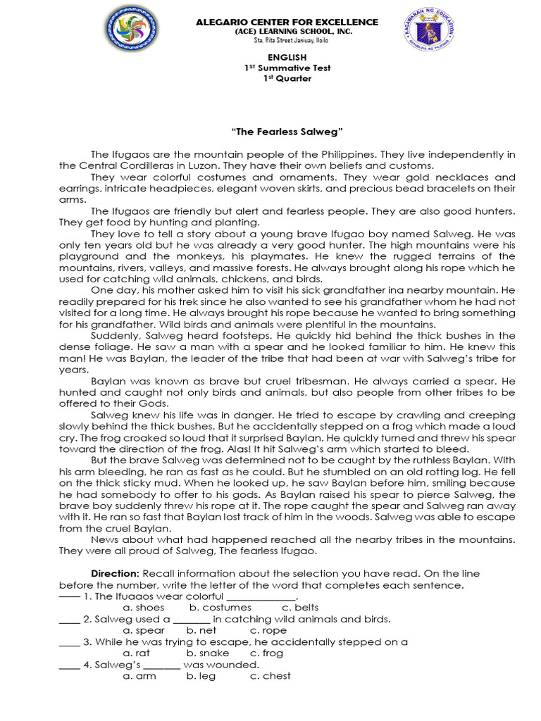 1st Quarter English Summative Test | PDF | Sentence (Linguistics)