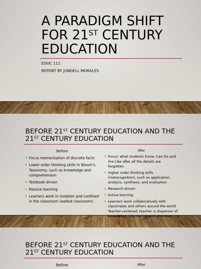 A Paradigm Shift FOR 21 Century Education: EDUC 111 Report by Jundell ...