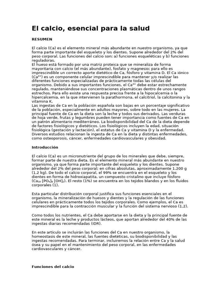 El Calcio Iones en El Cuerpo Humano | PDF