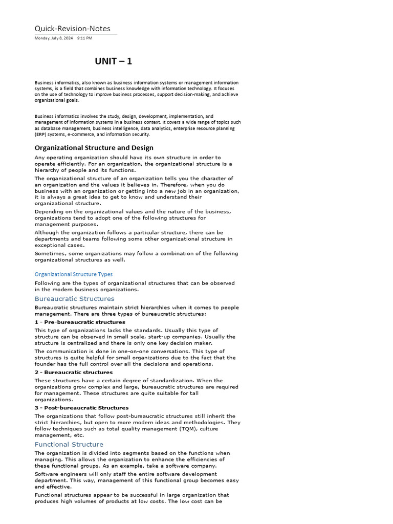 Business Informatics & Organizational Structures | PDF | Enterprise ...