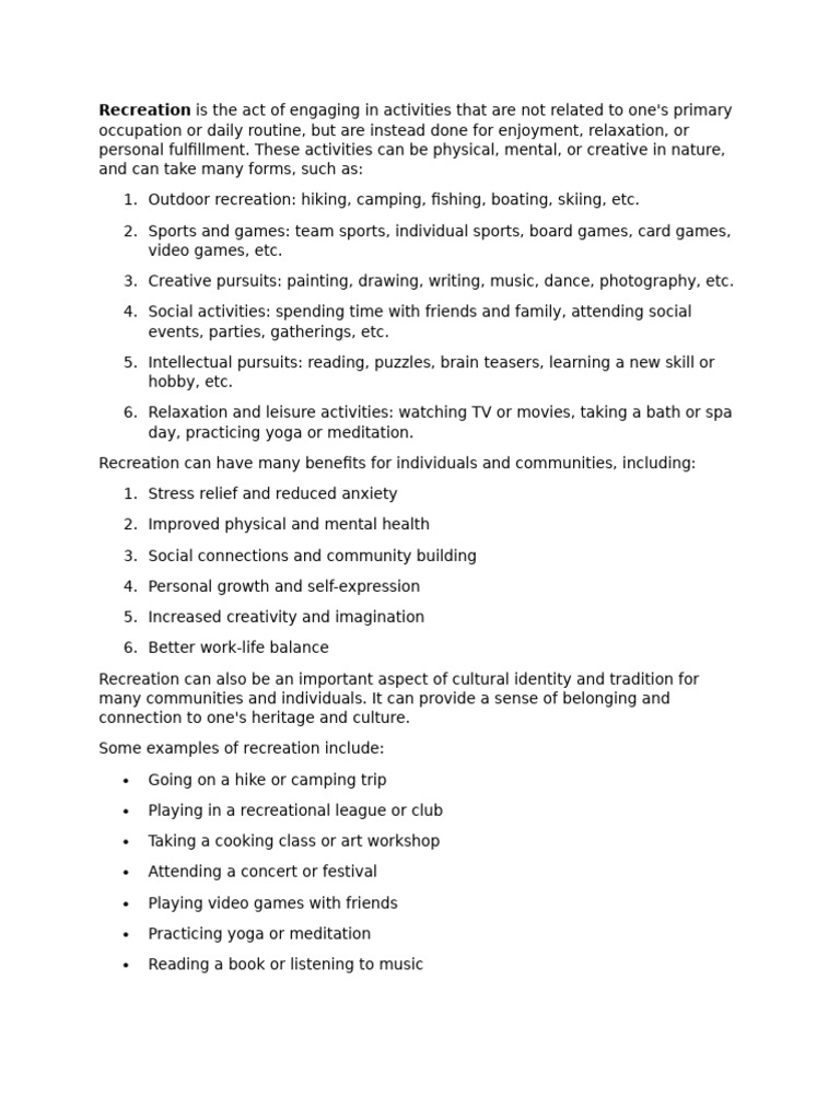 Recreation Leisure | PDF