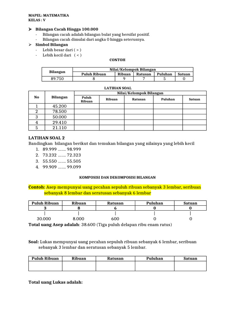 Modul Kelas 5 Bilangan Cacah | PDF