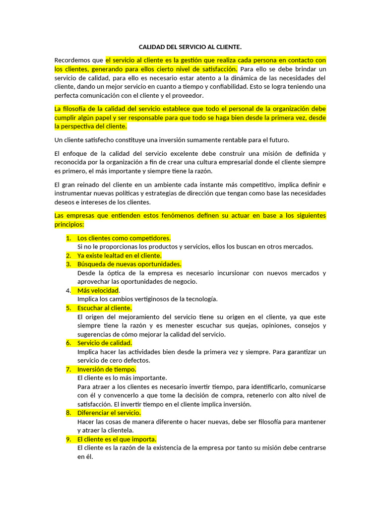 Calidad Del Servicio Al Cliente | PDF | Calidad (comercial) | Business