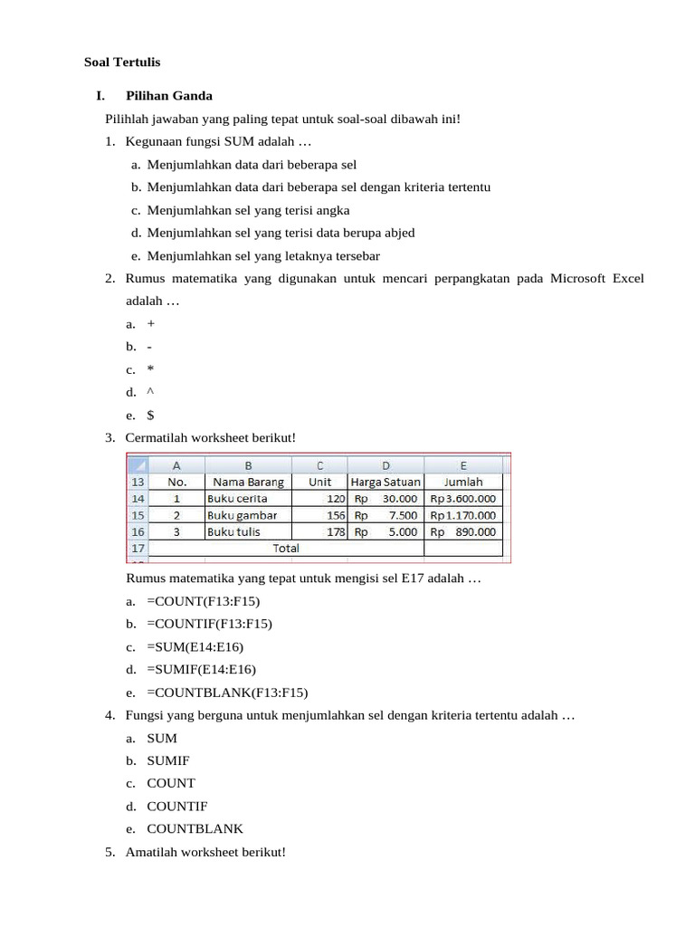Soal Tertulis KD 4 SPREADSHEET | PDF