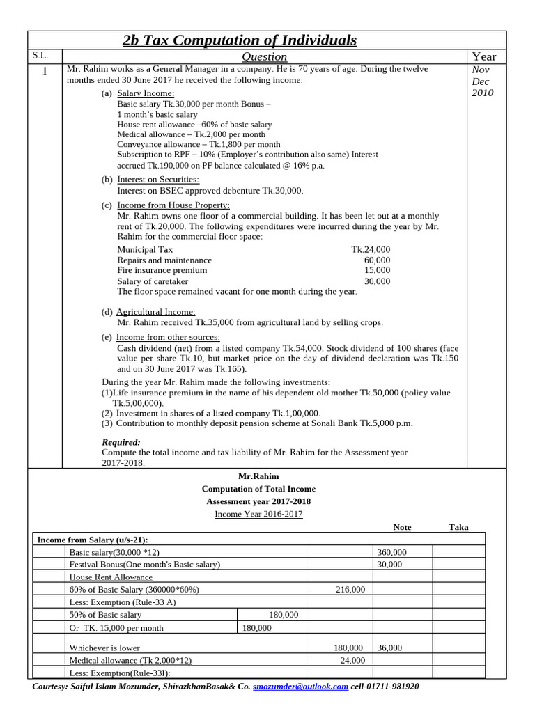 2b Tax Computation of Individuals | PDF | Capital Gain | Taxes
