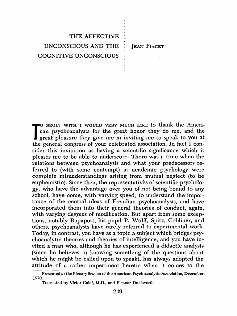 Piaget - The Affective Unconscious and The Cognitive Unconscious (1973 ...