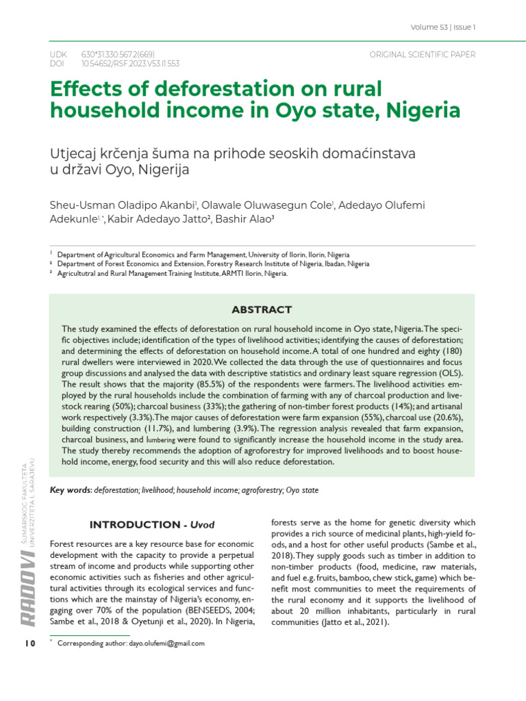 Effects of Deforestation On Rural Household Income | PDF