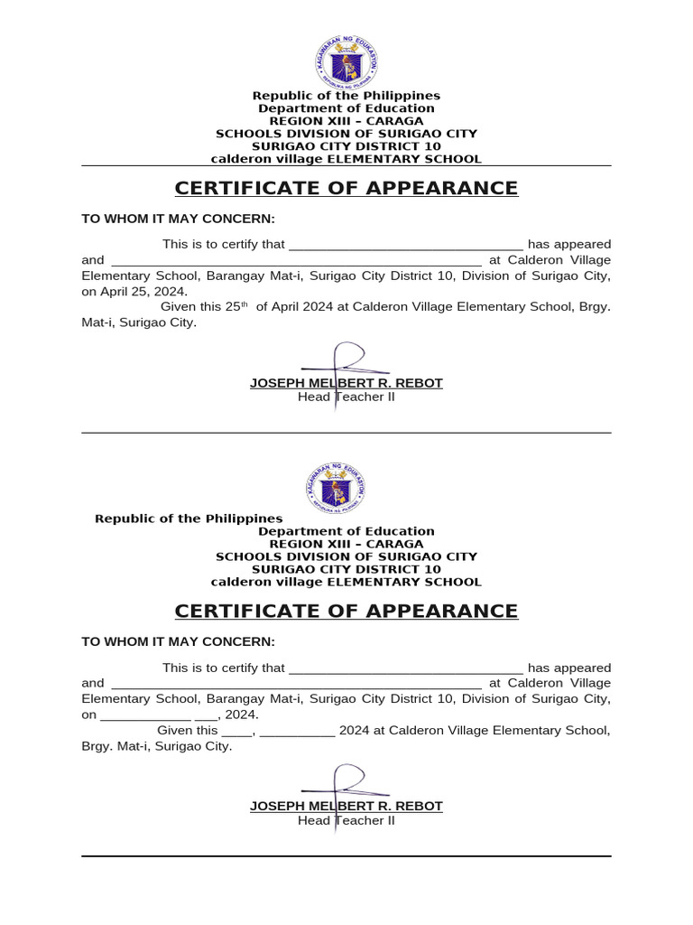 Certificate of Appearance PDF Certificate of Appearance PDF