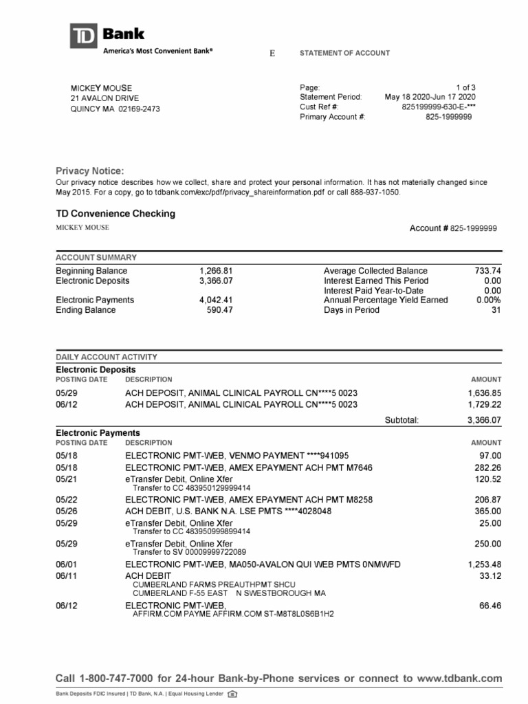 TD Bank - Sample 3 | PDF