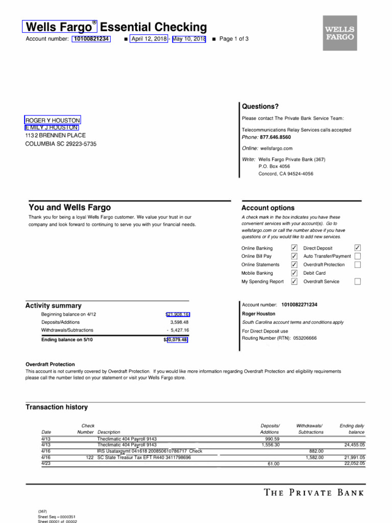 Bank Statements - Wells - SW 2nd Delivery | PDF