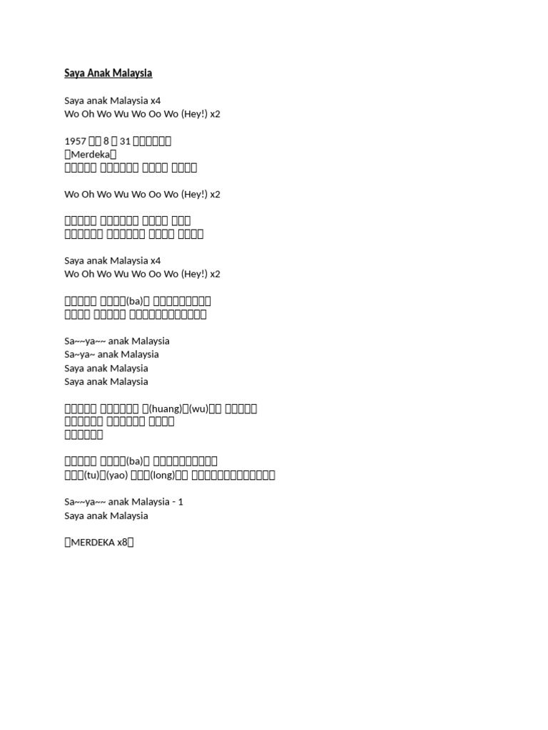 Saya Anak Malaysia Lyrics | PDF