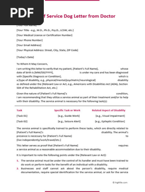 Proof Service Dog Letter from Doctor - PDF