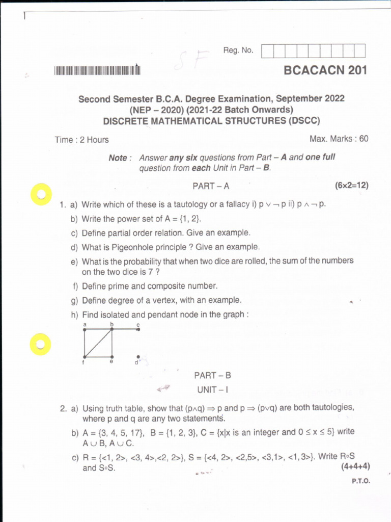 BCA II Semester Discrete Mathematical Structures NEP September 2022 | PDF