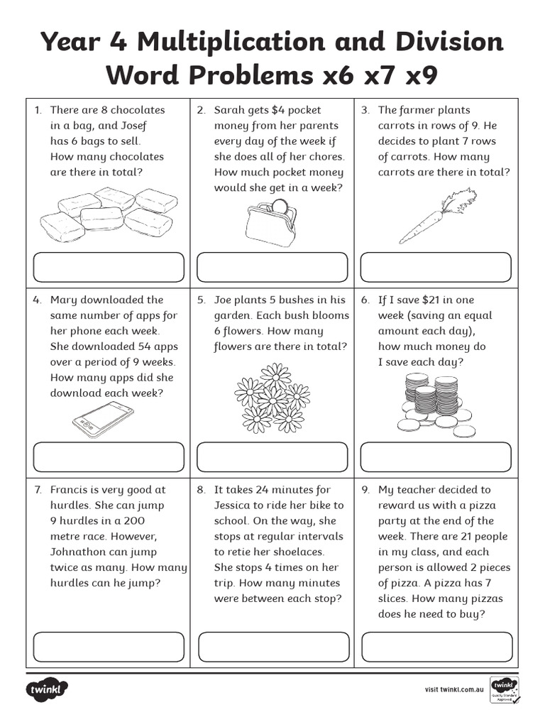 Au t2 M 4306 Year 4 Multiplication and Division Word Problems x6 x7 x9 ...