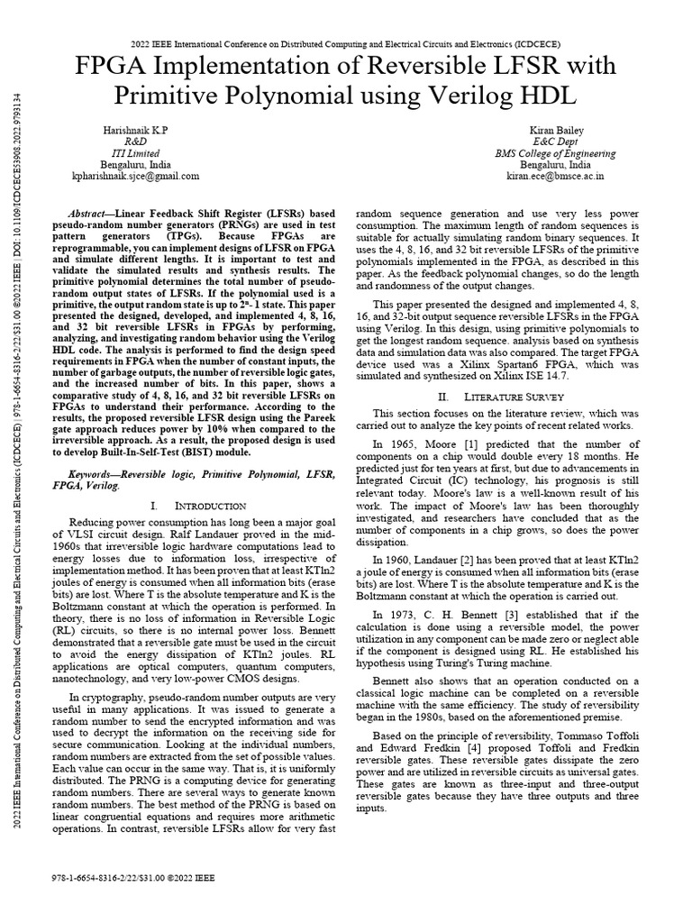 FPGA Implementation of Reversible LFSR With Primitive Polynomial Using ...