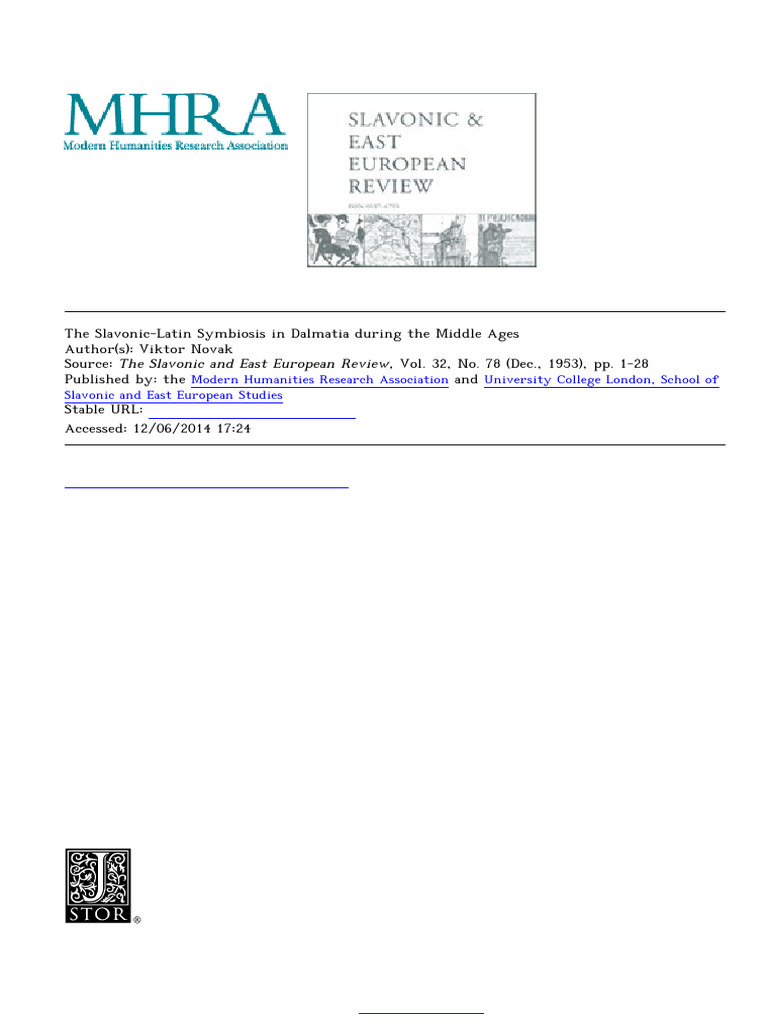 Novak, Viktor, The Slavonic Latin Symbiosis in Dalmatia During The ...
