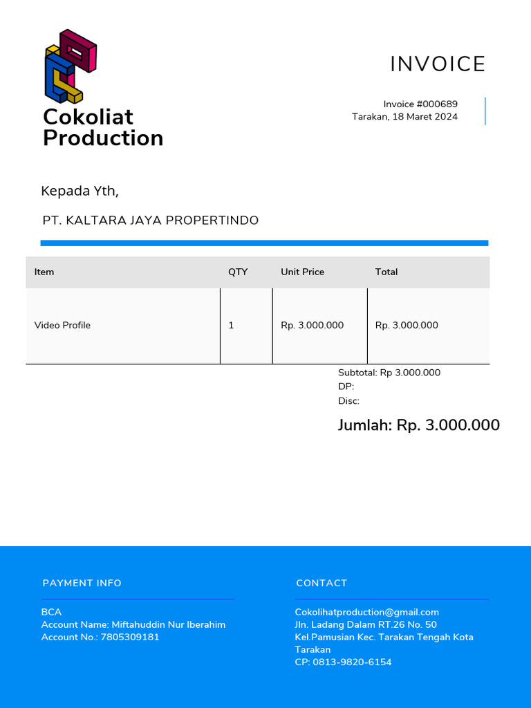 Invoice PT. KALTARA JAYA PROPERTINDO | PDF