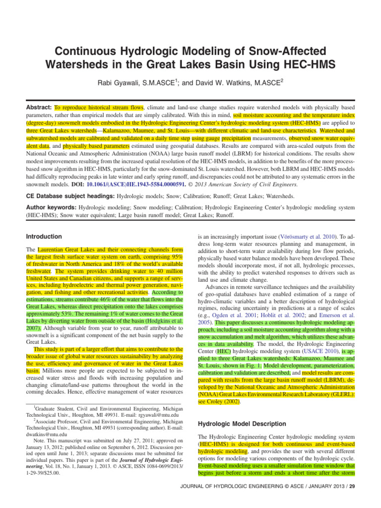 Continuous Hydrologic Modeling of Snow-Affected Watersheds in The Great ...