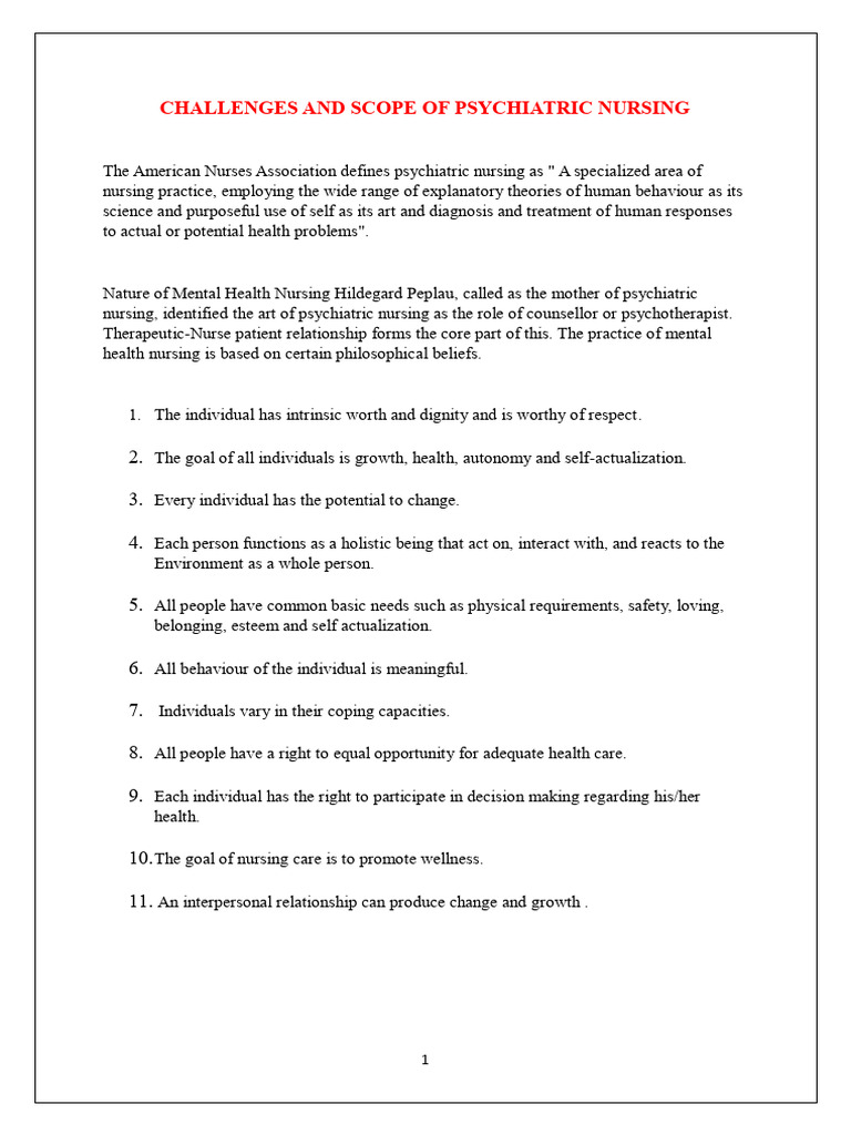 CHALLENGES AND SCOPE OF PSYCHIATRIC NURSING | PDF