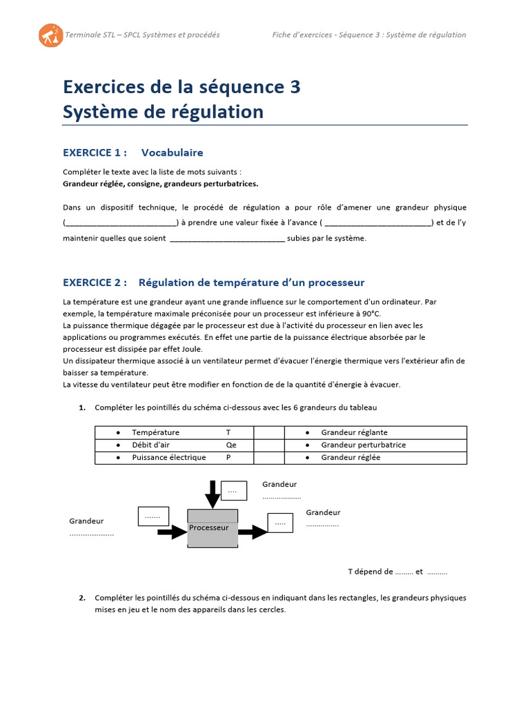 Système de Régulation - Exercices STL | PDF | Technology & Engineering