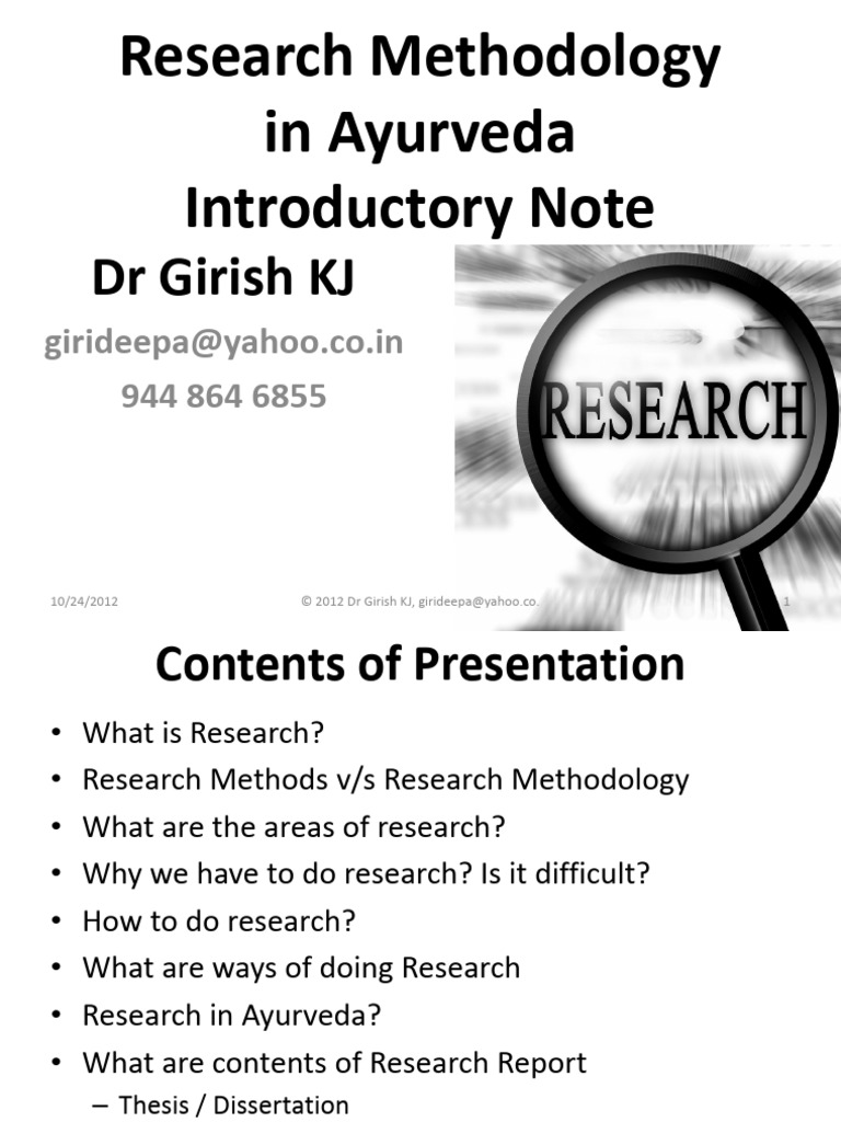 DR Girish KJ-Research Methodology in Ayurveda - An Introduction | PDF