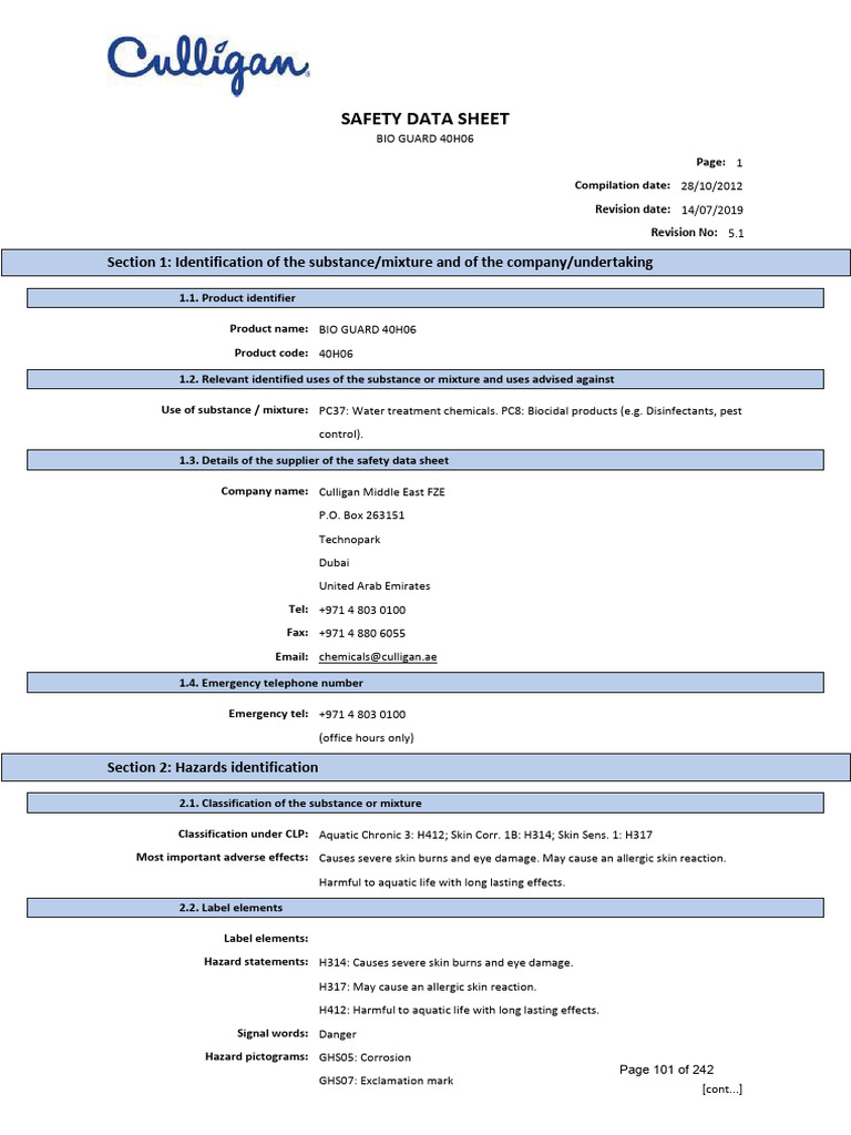 L. Bio Guard 40H06 MSDS | PDF